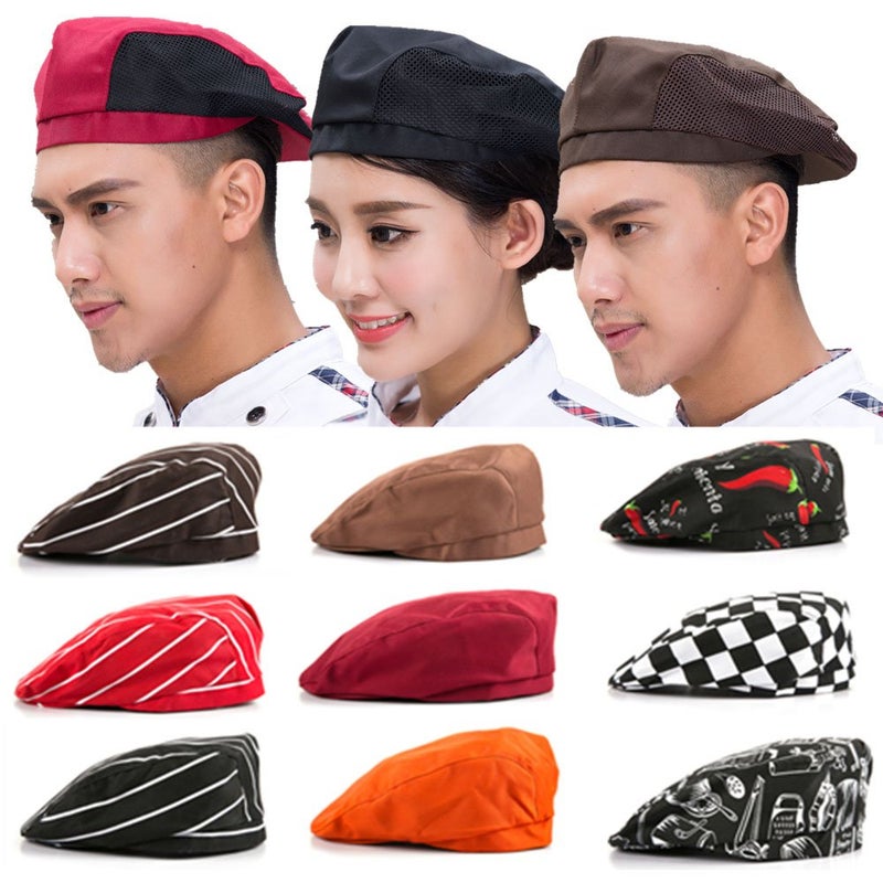 123Arts 3pcs Chef Work Unisex Adult Printing Chef Hat Beret Party Accessory Black - Image 2